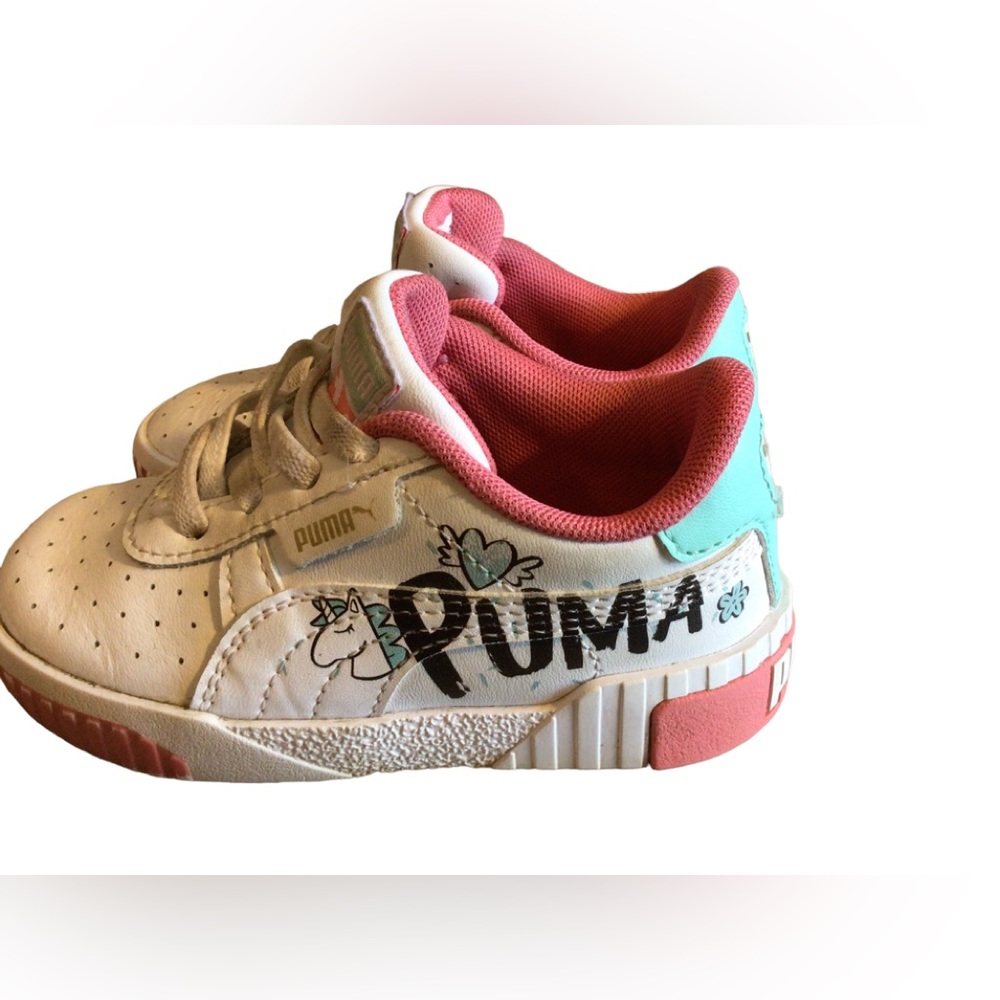 Toddler PUMA CALI SPRING UNICORN White/Aruba Blue/Coral Low Top Shoes Size 7C